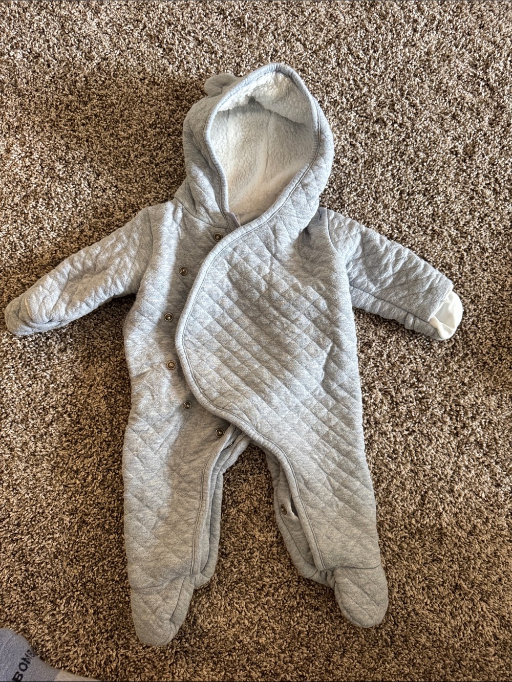 Carter's Quilted Light Blueish Gray Hooded One-Piece Footie